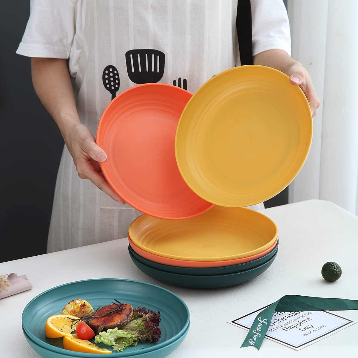 Set of 8 Dinner Plates (23 cm) – Lightweight, Shatterproof, and Reusable; Suitable for Pasta and Dumplings BPA-Free