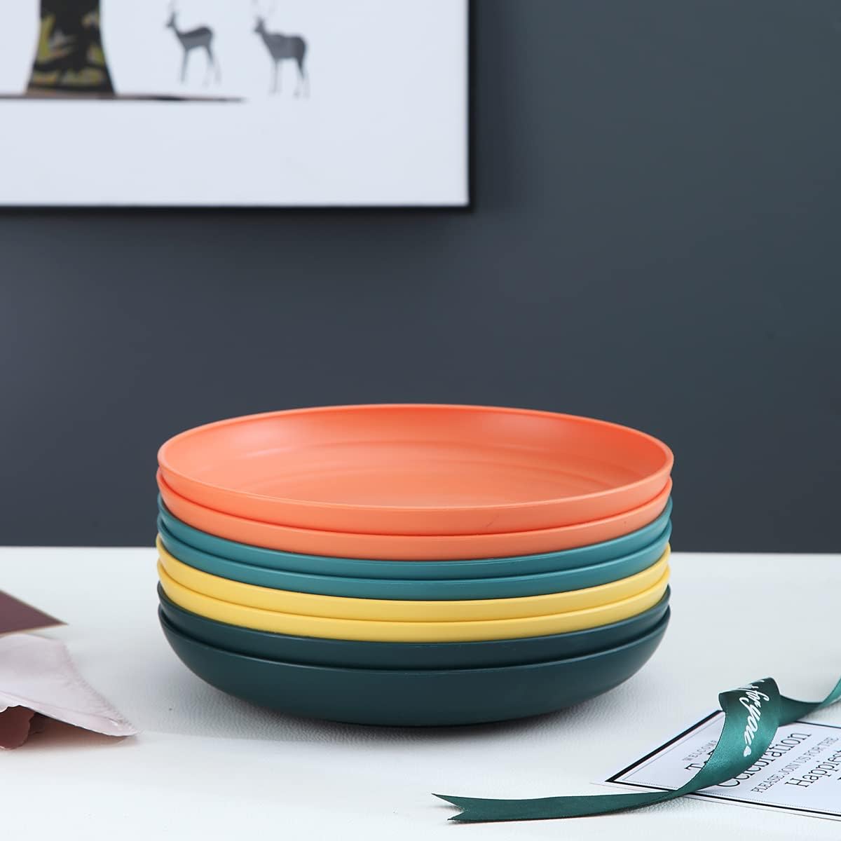 Set of 8 Dinner Plates (23 cm) – Lightweight, Shatterproof, and Reusable; Suitable for Pasta and Dumplings BPA-Free